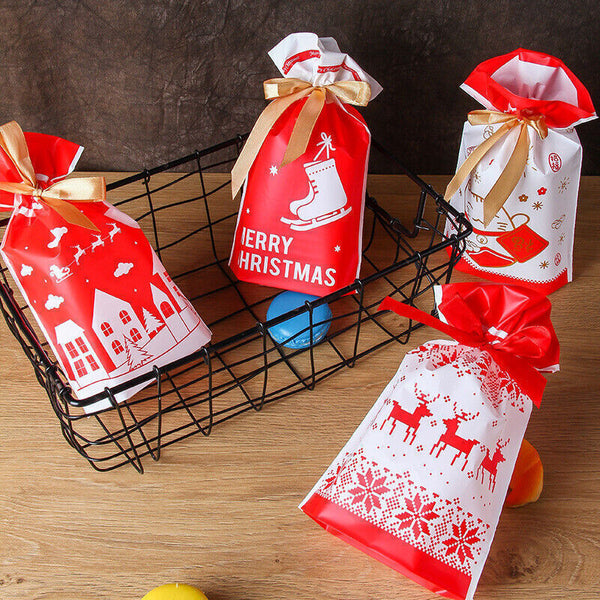 10PCS Plastic Candy Bags Christmas Elk Candy Sweet Treat Bags Biscuit 15*23.5CM