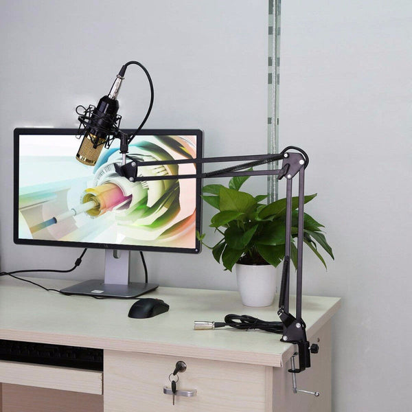 Condenser Microphone Kit Studio Suspension Boom Scissor Arm Stand W/ Pop Fliter