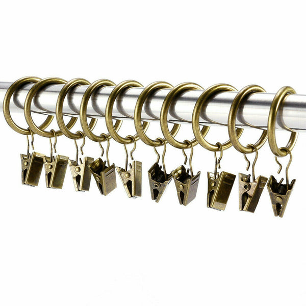 20x Multipurpose Window Curtain Clothes Metal Clips Rings Hook Hanging Dark Gold