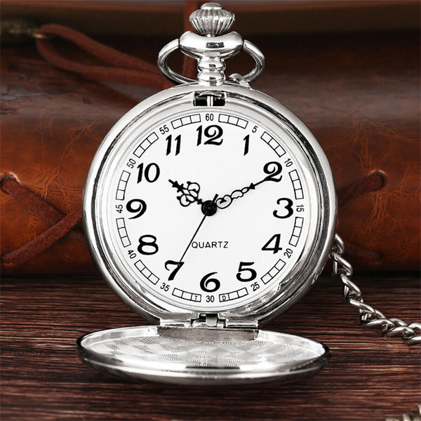 Antique Retro Mechanical Skeleton Steampunk Mens Pocket Watch Open Case Chain