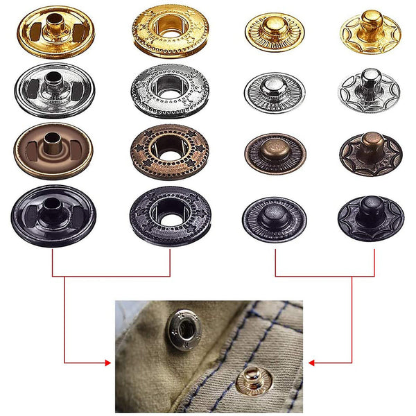 325Pcs Metal Snap Fasteners Kit Press Studs Buttons Tool Women Men Craft Leather