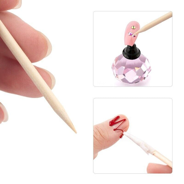 100PCS Nail Wooden Cuticle Pusher Remover Sticks Nail Art Manicure For Nail