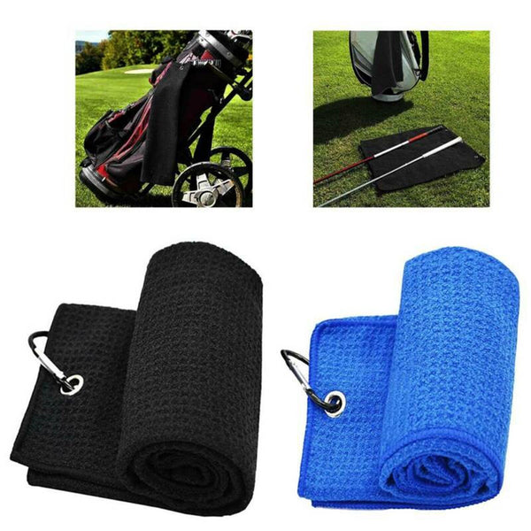 Sports Golf Towel Waffle Pattern Cotton With Carabiner Cleaning Towels Black AU