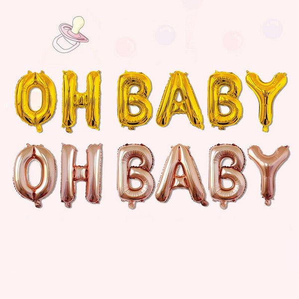 40cm OH BABY Rose Gold Foil Balloons With Ribbons For Baby Shower Brthday Party