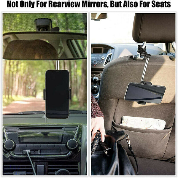 360° Rotatable Retractable Car Phone Holder Rearview Mirror Multifunctional AU
