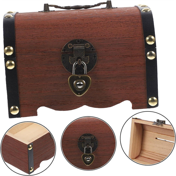 Wooden Treasure Chest Retro Money Storage Box Case Coin Piggy Bank Organizer AUS