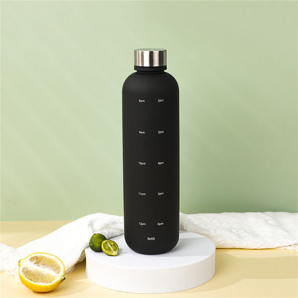 1L Water Bottle Motivational Drink Flask With Time Markings BPA Free Sport Gym