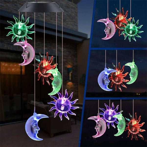 Solar Powered LED Light Hanging Wind Chimes Colour Changing Garden Outdoor Decor