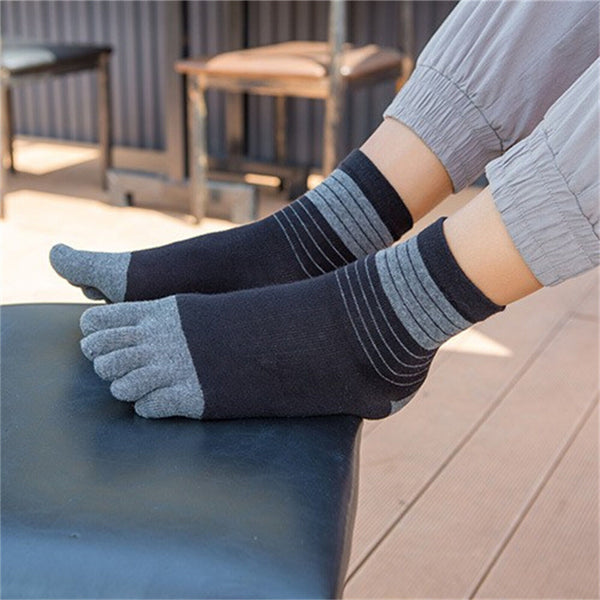 3 Pairs Mens Cotton Athletic Running Sports Socks Grey Black Finger Toe Socks