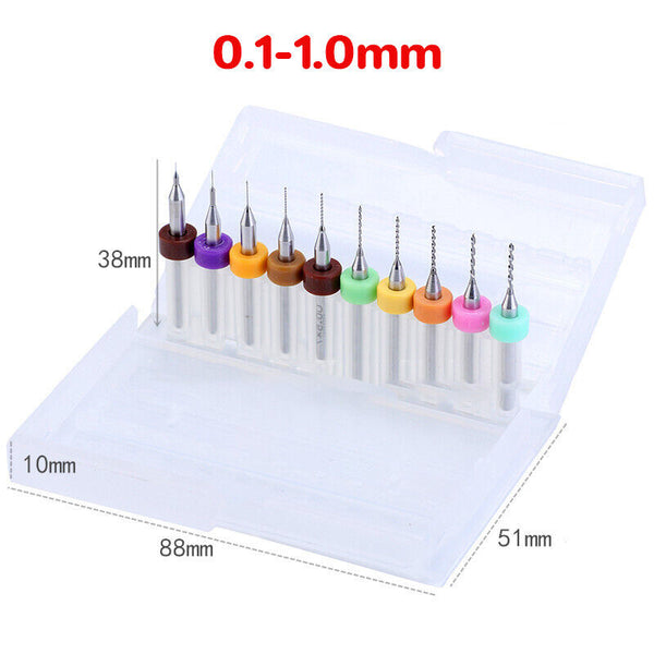 10X 0.1-1.0MM/0.3-1.2MM Carbide Micro Mini Drill Bit Tungsten Steel Rotary Tool