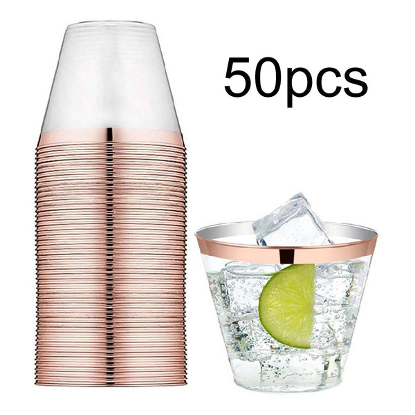 Plastic Wine Glass Rose gold Glasses Drink Cup Cocktail Party Gold Cup