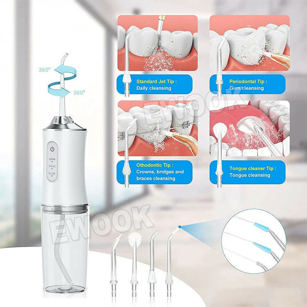 Cordless Oral Irrigator Water Jet Dental Teeth Flosser Tooth Cleaner 4 Nozzles - Lets Party