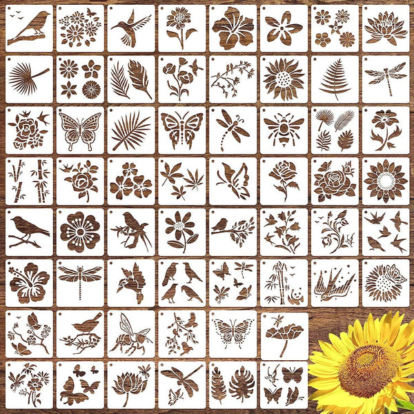 60X Flower Painting Stencils on Wood Canvas Reusable Stencil Art Template Fabric