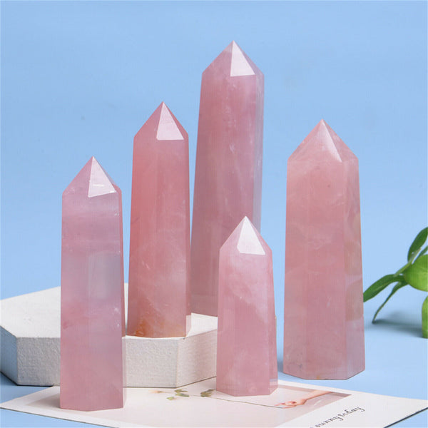 7~8cm Natural Pink Rose Quartz Crystal Wand Point Healing Mineral Stone Artwork