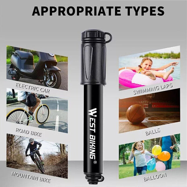 Aluminium MINI BICYCLE AIR PUMP Bike Hand Ball Inflator Portable Cycling Tyre AU