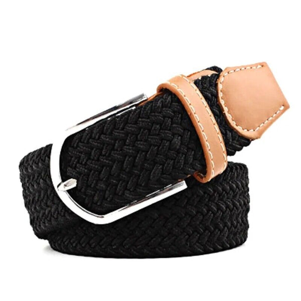 Men's Stretch Braided Woven Waist Straps Elastic Waistband Canvas Buckle Belt