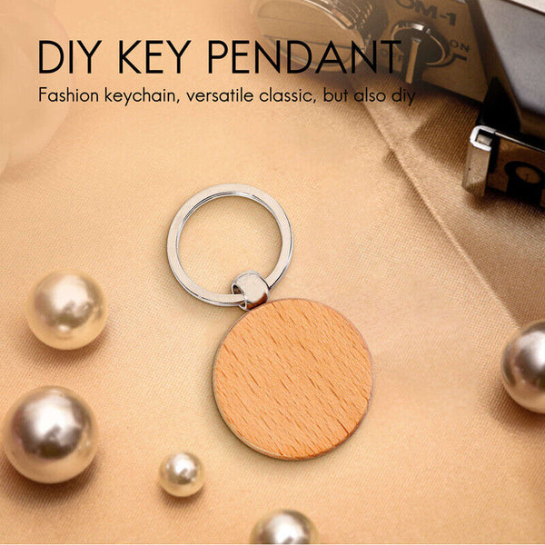 20Pcs Blank Round Wooden Keychain DIY Wooden Keychain Key Tag Gift Collectables