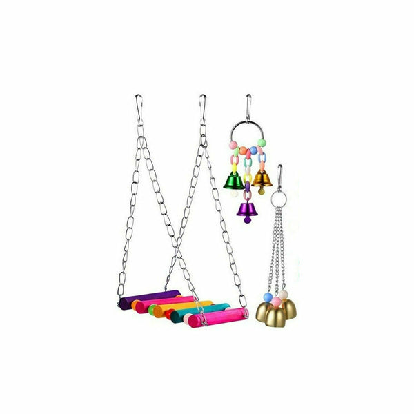 5 pcs Parrot Toys Hanging Swing Bird Bell Cage Parakeet Cockatiel Budgie Harness