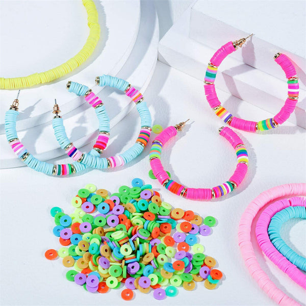 6mm Jewelry Making Kit Flat Round Polymer Clay Beads DIY Bracelet Craft Supplie