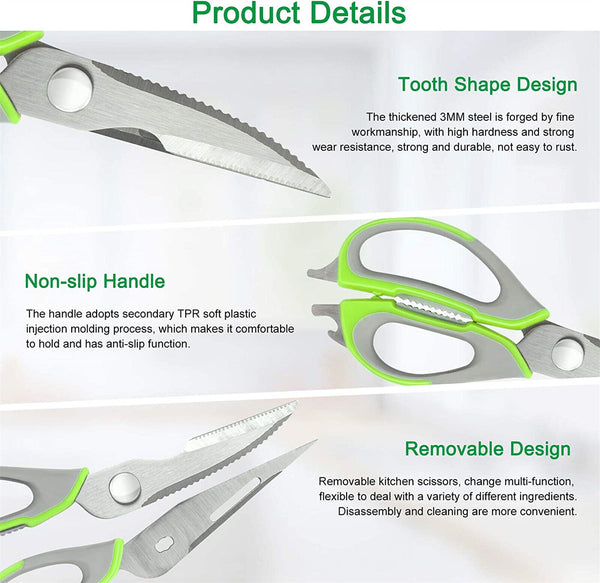 Stainless Steel Kitchen Scissors with Magnetic Holder Heavy Duty Can Opener DIY