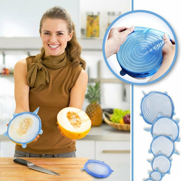6PCS OR 12Pcs Stretch Reusable Silicone Bowl Wraps Food Saver Cover Seal Lids AU