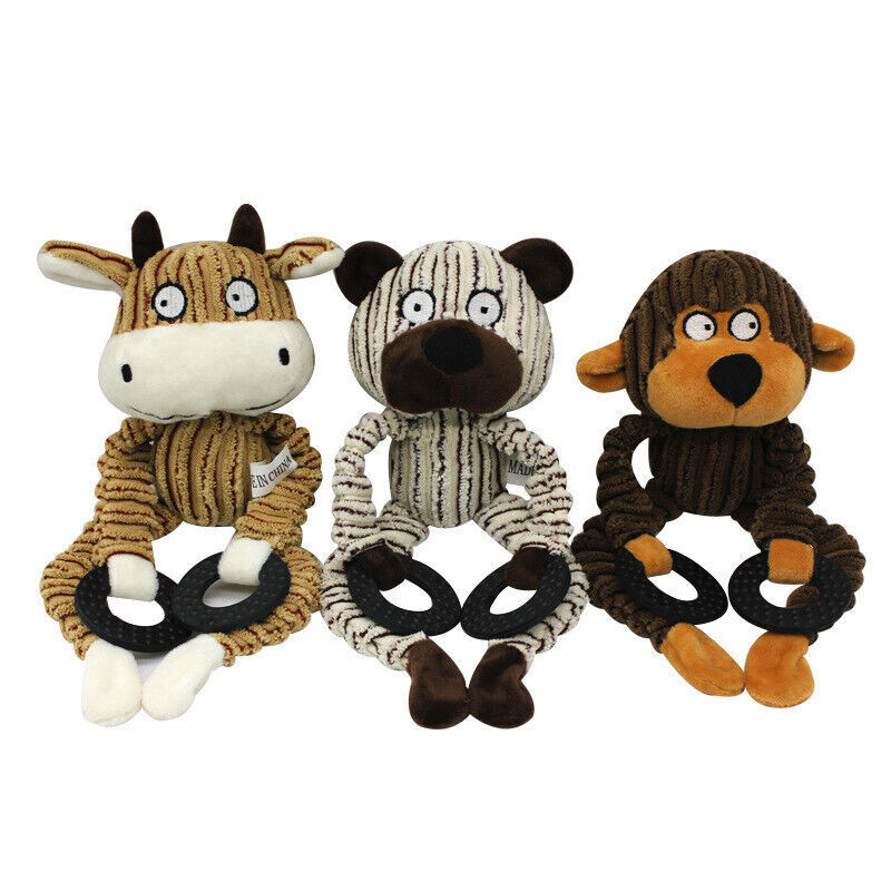 Unstuffed Plush Dog Puppy Pet Squeaker Toys Squeaky Funny Interactive Chew Toy