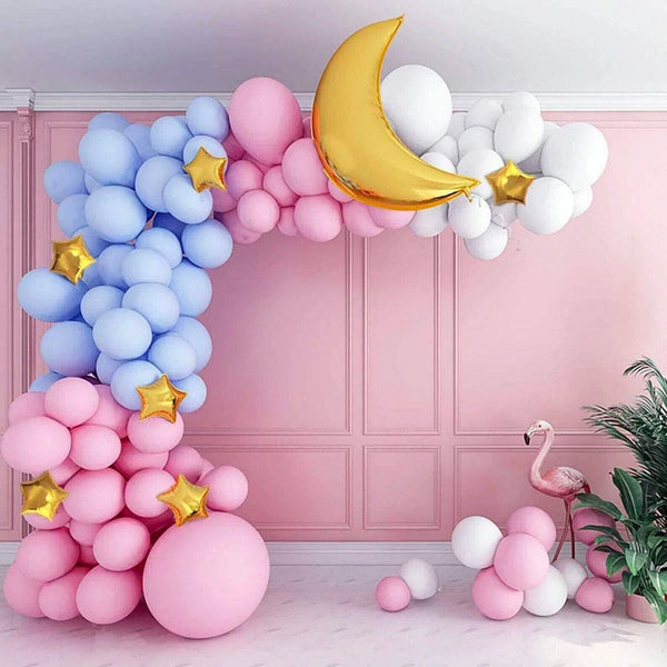 126PCS Gender Reveal Balloon Arch Garland Kit Moon Star Pink Blue Baby Shower