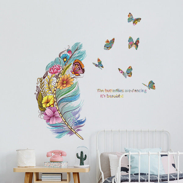 Large Feather Wall Art Stickers Birds Vinyl Decal Living Room Bedroom Home Decor