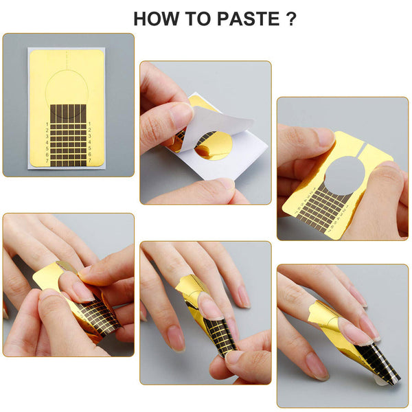 400PCS Nails Gel Extension Sticker Nail Art Acrylic Gold Nail Forms Tips Guide