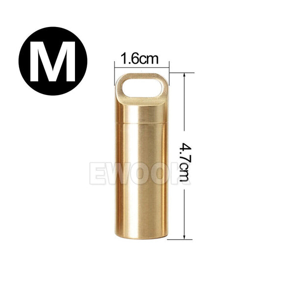 Waterproof Pill Box Case Bottle Brass Container Keyring Medicine Capsule Holder