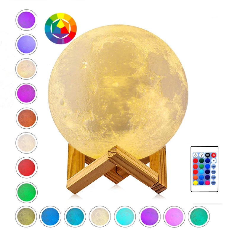3D Moon Lamp Kids Night Light Galaxy Lamp 16 Colors LED Light Remote Control - Lets Party