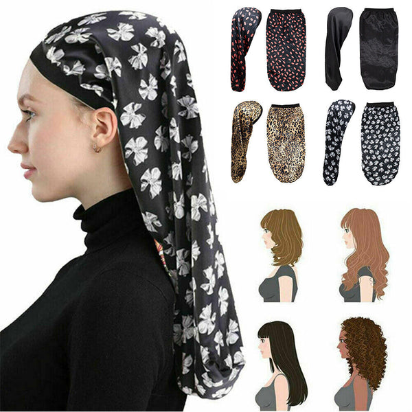 Satin Silk Bonnet Sleep Cap Head Cover Turban Wrap Long Hair Sock