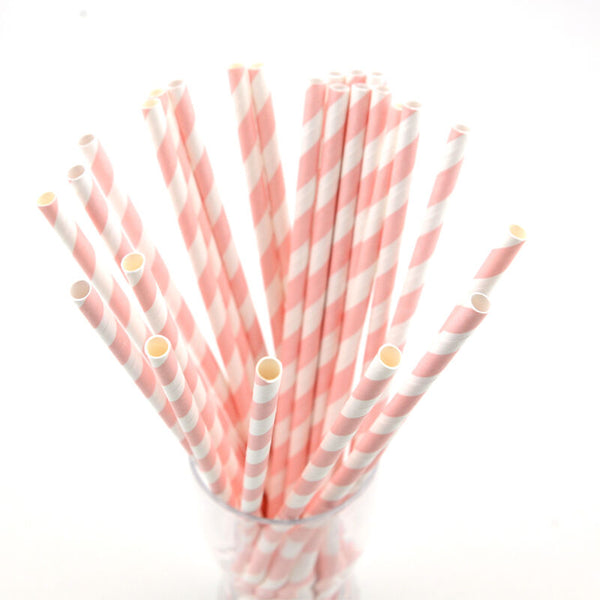 25X Colourful Paper Drinking Straws Straw FOIL Metallic Striped Party Wedding DI