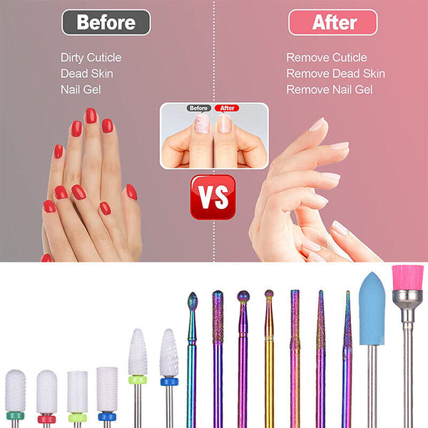 16x Ceramic Nail Drill Bits File Acrylic Manicure Pedicure Tools