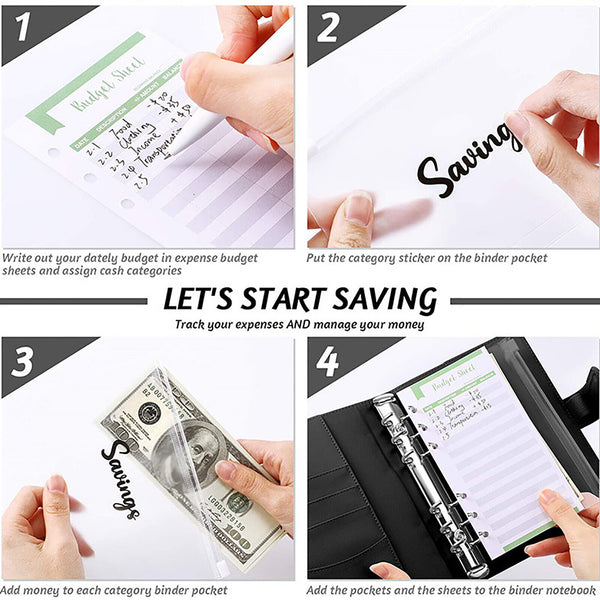 1PC A6 PU Leather Notebook Binder Budget Planner Organizer Cover Cash Pockets AU - Lets Party