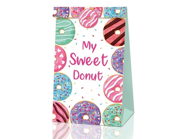 12PCS Donut Paper Lolly Loot Bag & 18pcs Stickers Party Supplies Decoration