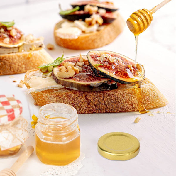 50Pack 45ml Hexagon Mini Glass Honey Jars with Wood Dipper Gold Lid Bee Pend AU