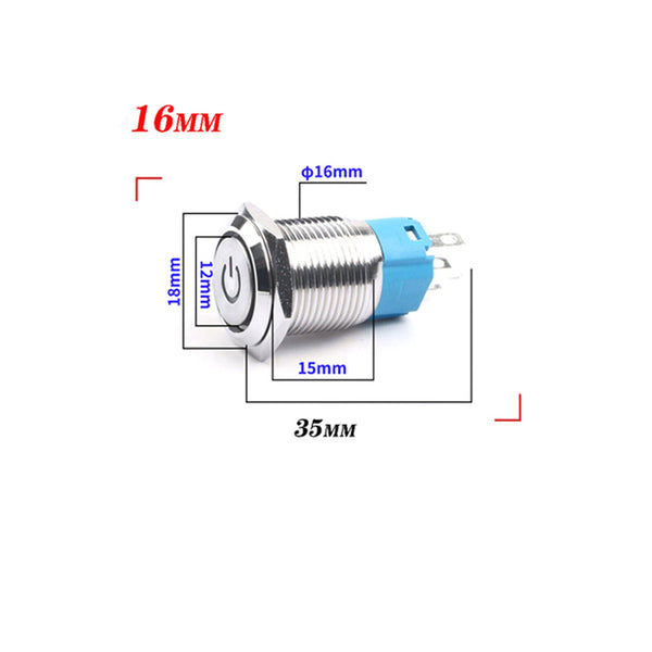 12V 16mm Car Boat Push Button Metal Momentary Switch LED Light Waterproof