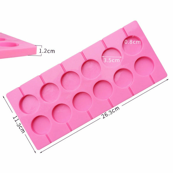 Round Silicone Lollipop Mould Baking Hard Candy Mold 12 Capacity DIY Sticks Set