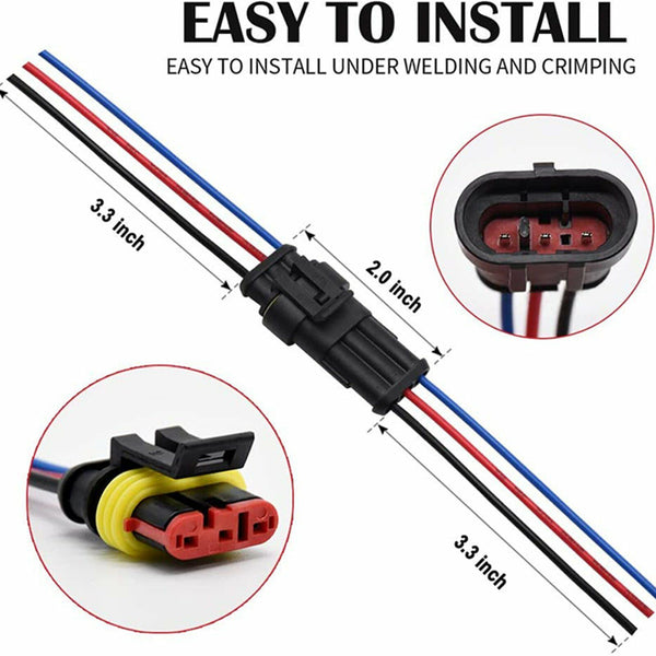 10 Set 1/2/3 Pin Waterproof Car Electrical Wire Sealed Connector Plug Cable 12V