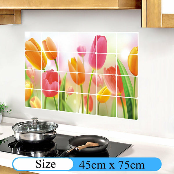 2X Oil Proof Aluminum Foil Sticker Kitchen Floral Wall Home Decor Wall Tiles AU