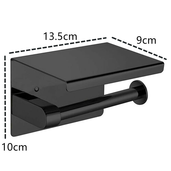 Stainless Steel Toilet Paper Roll Holder Storage Hooks Bathroom Washroom Black