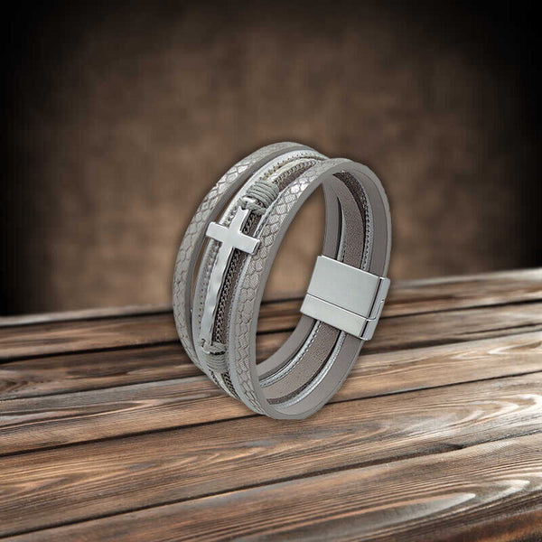 Men Cross Bracelet Multi-Layer Leather Wristband Stainless Steel Stylish Gift AU