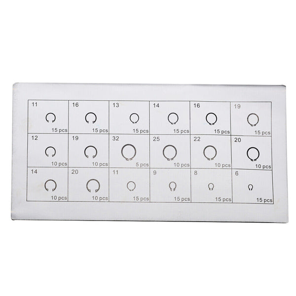 225Pcs 18Sizes C-Clips Snap Ring Heavy Duty Retaining Set Assortment Black Ring