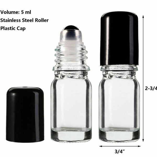 20X 5ml Roller Rollerball Perfume Essential Oil Roll On Ball Clear Glass Bottles