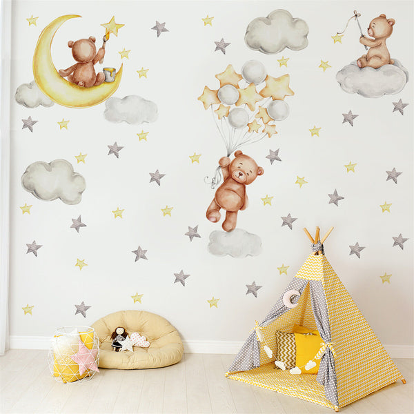 Cute Bear Wall Stickers with Balloons Kids Infant Baby Bedroom Playroom Decor - Lets Party