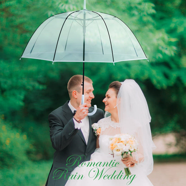 Clear Dome Umbrella Wedding Rain Transparent Parasol Handle Waterproof