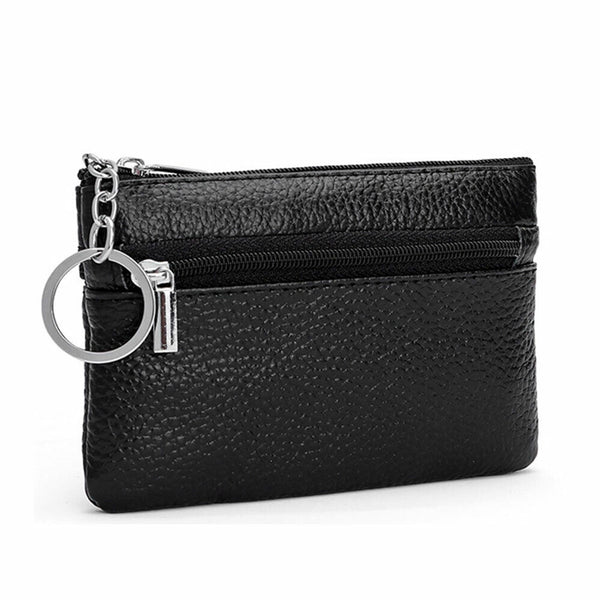 Coin Small Change Bag Card Wallet Pouch Zip Up Women Key Ring Leather Mini Purse