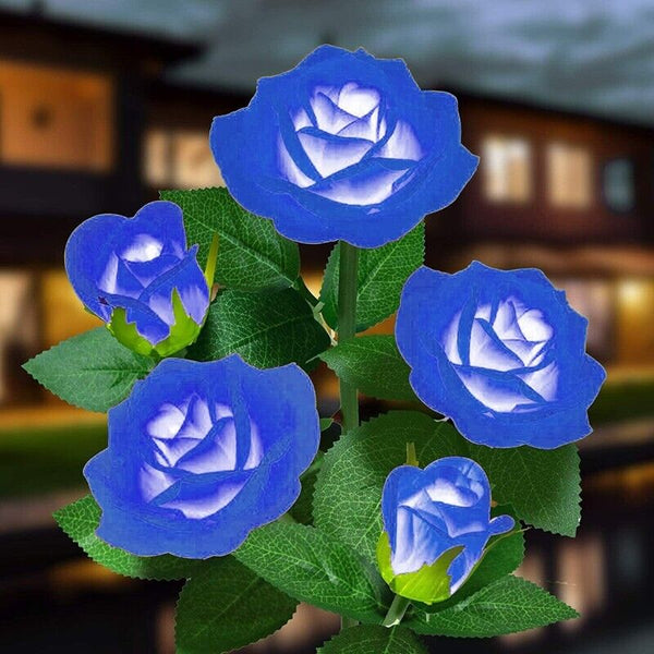 5 LED Solar Power Rose Flower Stake Lights Outdoor Garden Path Luminous Lamps AU