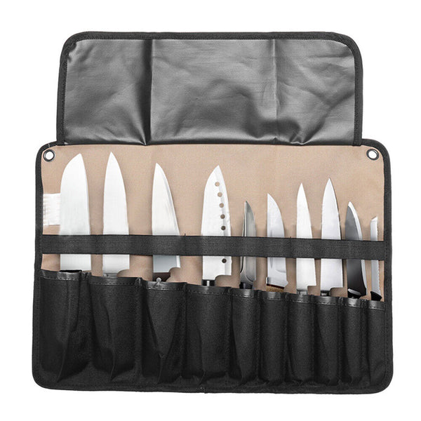 10 Pockets Chef Roll Knife bag with Handles Carry Portable Storage Case Kitchen